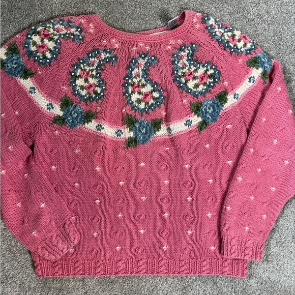 Pink Floral handmade Knit Sweater - Picture 1 of 7